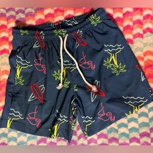 Navy Blue Patterned Men's Swim Shorts